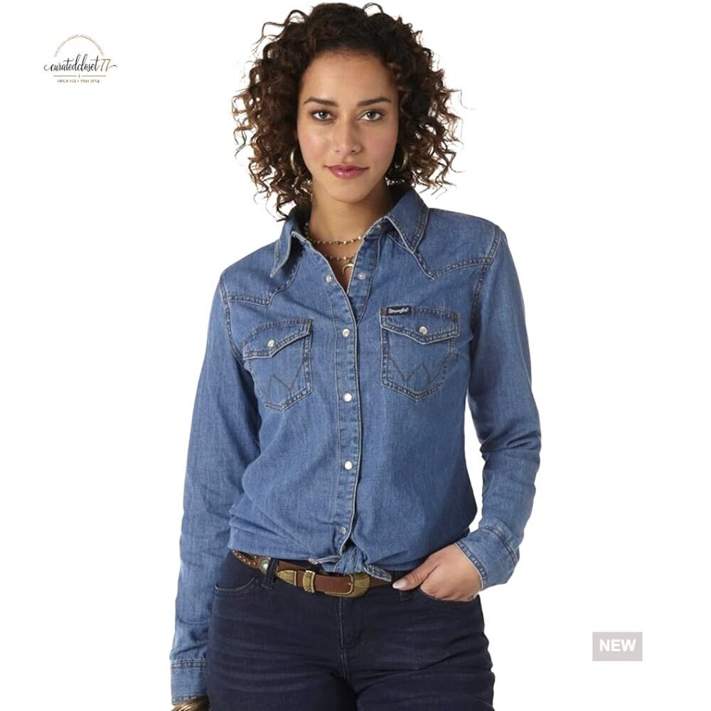 Long Sleeve Denim Snap Shirt Regular Fit Western Style